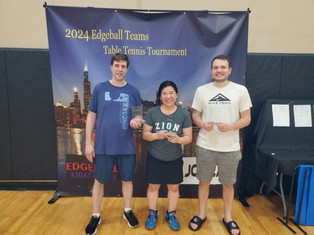 Mike, Captain Irene and Alex holding Glass Trophy 3rd Place on Sun